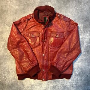 Vintage Knoles & Carter Collection Red Leather Bomber Jacket Mens XL Full Zip